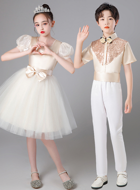 中小学生大合唱演出礼服集体诗歌朗诵比赛表演服蓬蓬公主裙长裙