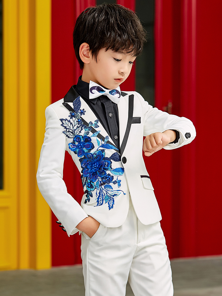 Meng Cass Chinese style little host performance dress boy suit three-piece suit children's photo clothing tide handsome