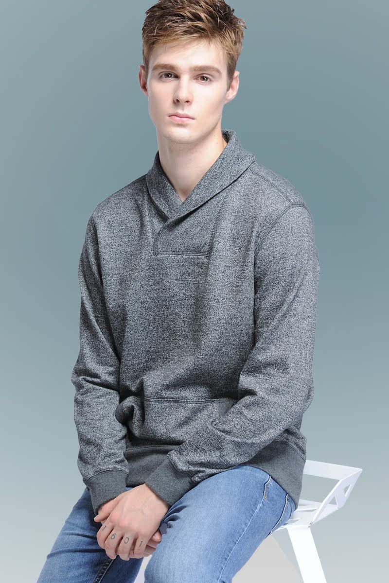 断码 男士青果领纯棉套头长袖卫衣 男青年个性修身复古风