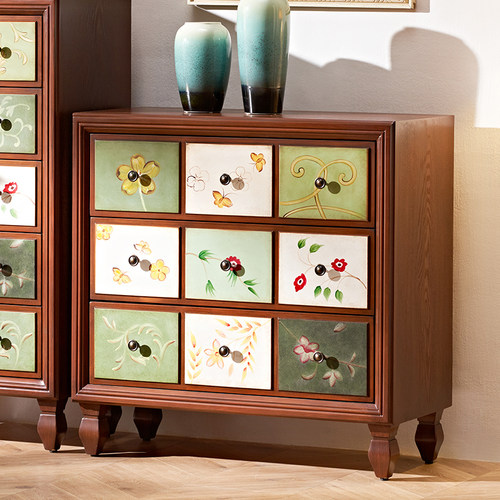 实木法式彩绘五斗柜储物柜玄关柜