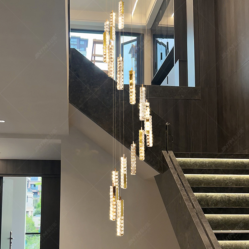 新款旋转楼梯间中空长吊灯别墅轻奢水晶挑空复式楼loft公寓客厅灯