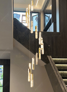 新款旋转楼梯间中空长吊灯别墅轻奢水晶挑空复式楼loft公寓客厅灯