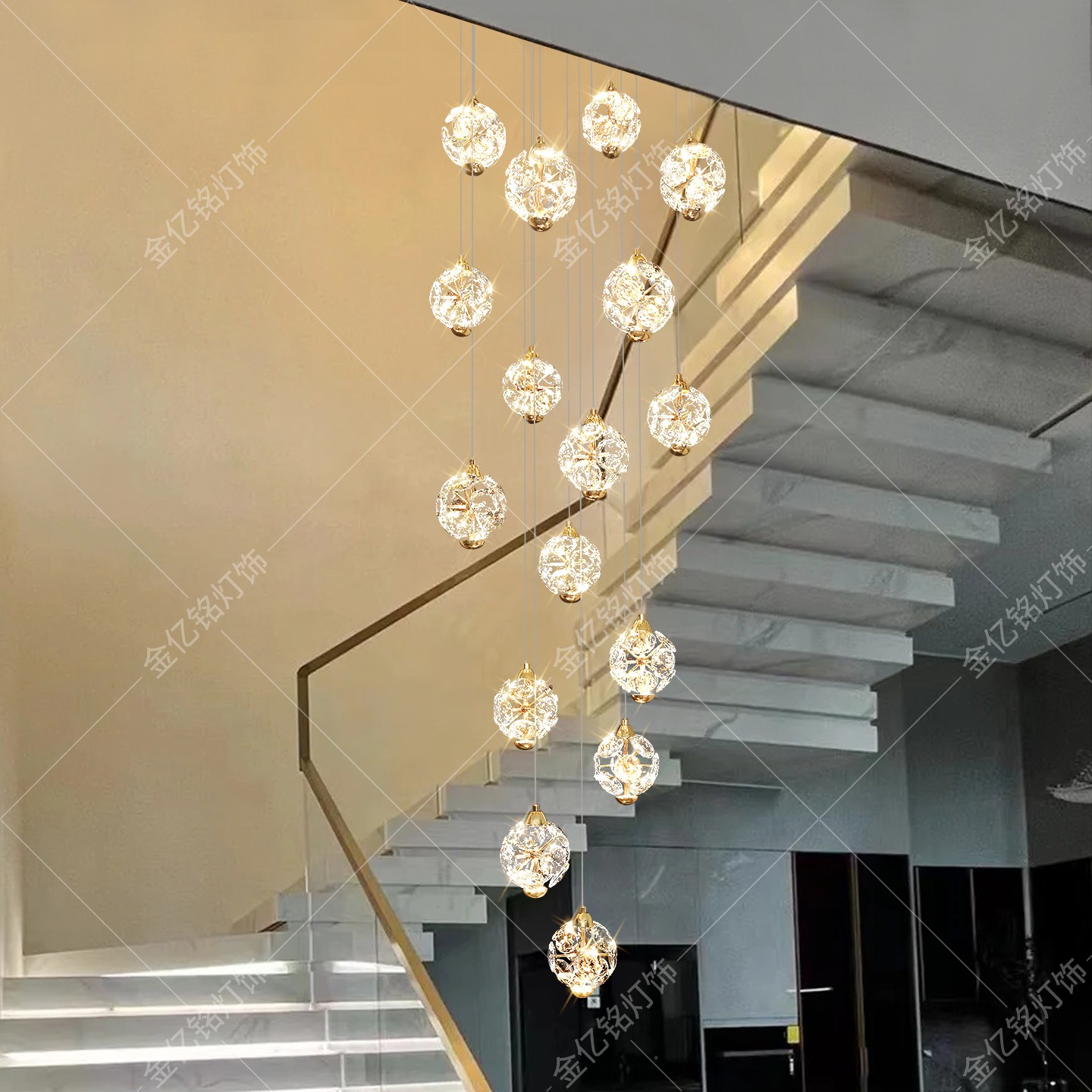 高级感水晶楼梯灯长吊灯