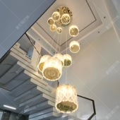 美式 复式 楼别墅挑高旋转三跑楼梯间水晶长吊灯挑空loft公寓客厅灯