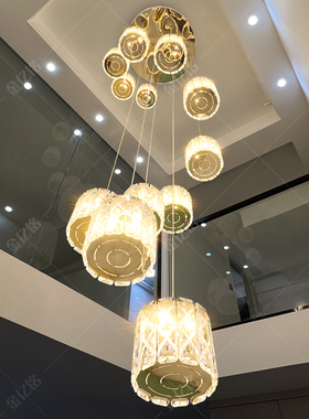 高级感别墅复式楼旋转楼梯中空长吊灯loft公寓挑高客厅灯轻奢水晶