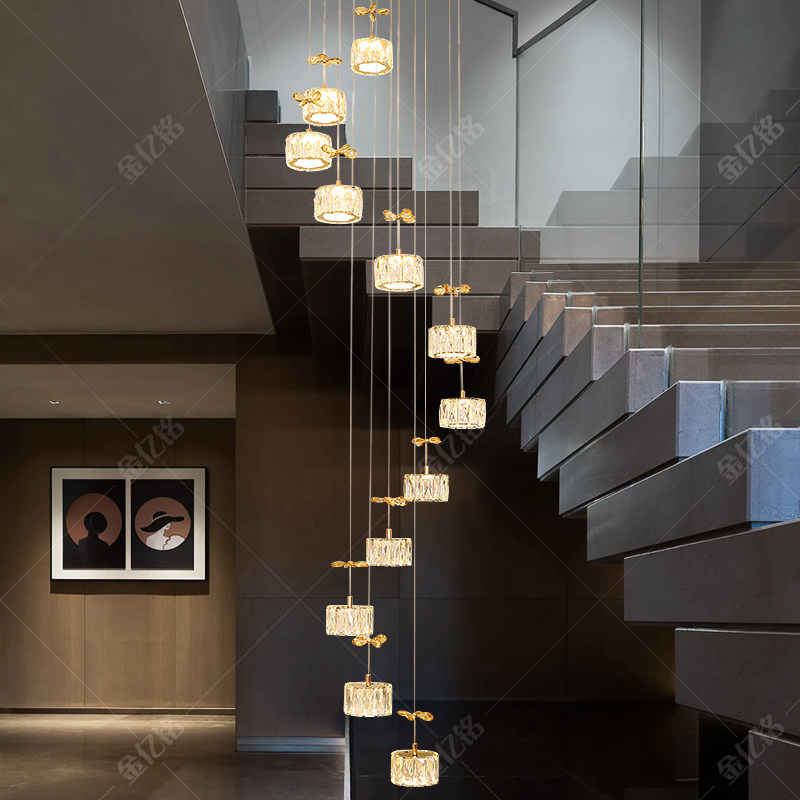 复式楼楼梯长吊灯转角网红轻奢水晶挑高别墅自建房loft公寓客厅灯,家装灯饰光源,LOFT/复式住宅/楼梯吊灯,淘宝优惠券,粉丝福利购,淘宝优惠卷