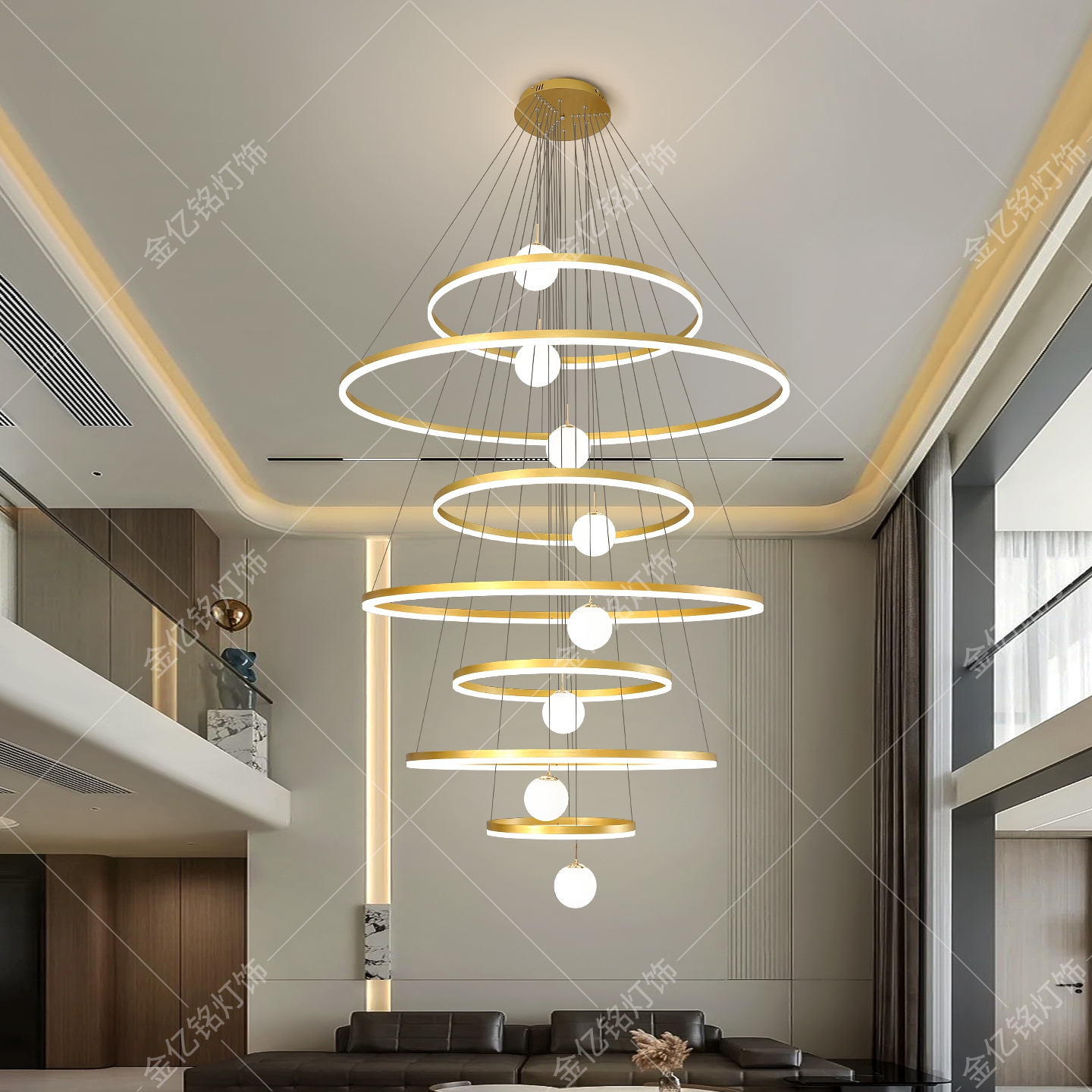 挑空客厅大吊灯高级感天猫智控