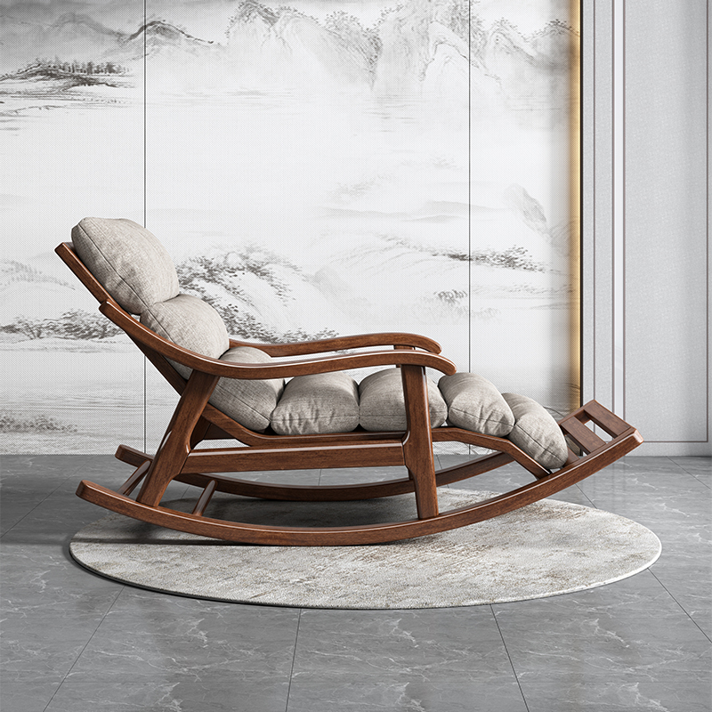 新中式实木摇摇椅大人躺椅胡桃木摇椅阳台休闲椅懒人沙发椅摇摆椅