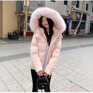 江西共青城羽绒羽绒服女短款2025年新款小个子大毛领白鸭绒修身