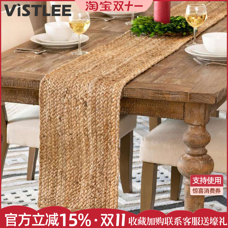 vistlee法式复古手编黄麻桌旗