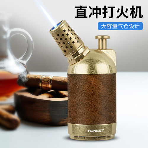 百诚防风按压直冲充气打火机雪茄专用艾灸创意户外大容量金属耐用