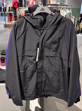 Adidas 阿迪达斯 男款运动休闲加绒保暖宽松连帽夹克外套 JI8680