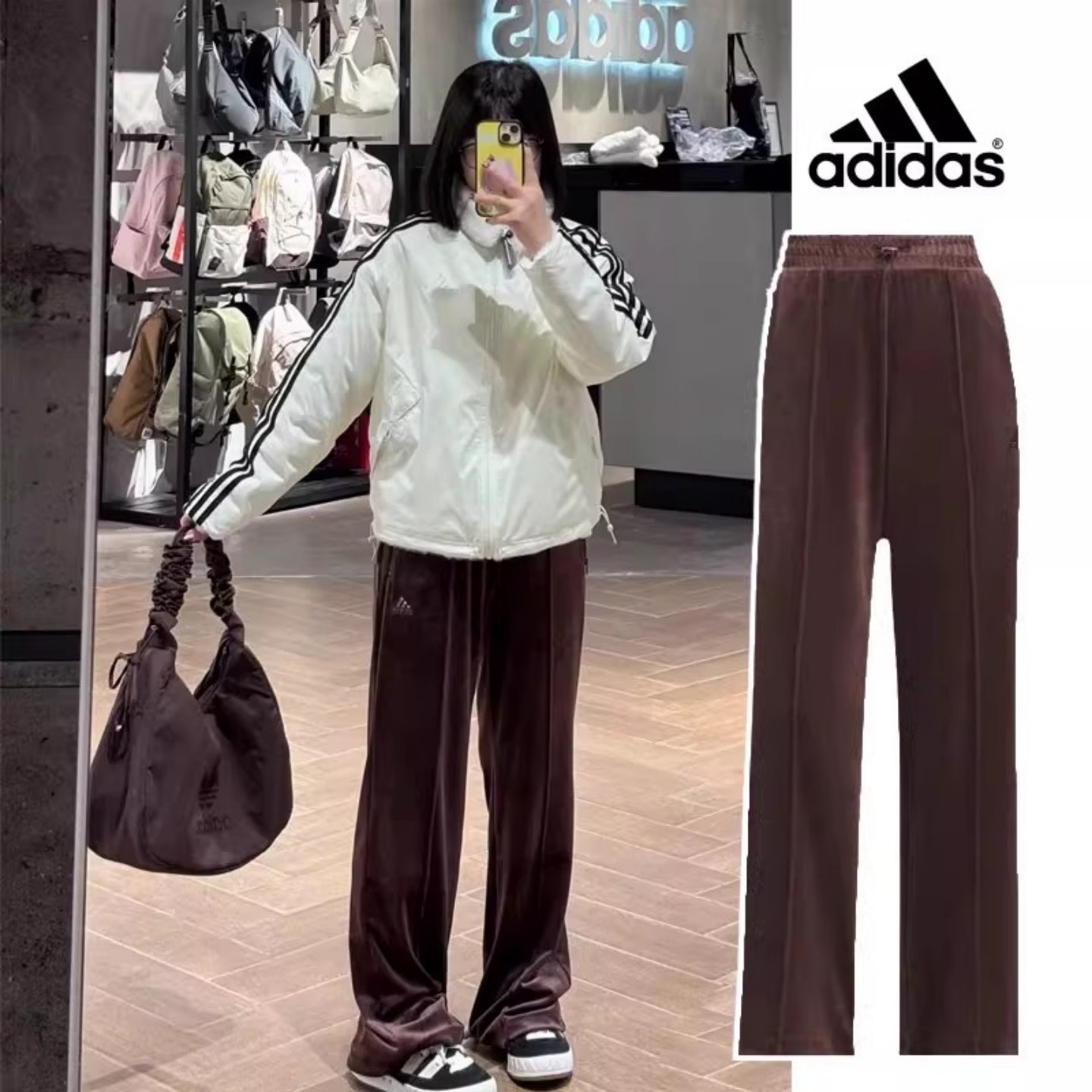 Adidas 阿迪达斯 女款秋冬天鹅绒休闲舒适阔腿裤宽松长裤 JX6844,运动服/休闲服装,运动长裤,淘宝优惠券,粉丝福利购,淘宝优惠卷