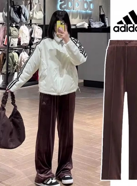 Adidas 阿迪达斯 女款秋冬天鹅绒休闲舒适阔腿裤宽松长裤 JX6844