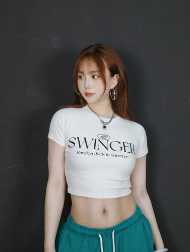 SWINGER原创设计简约字母辣妹短款露脐修身显瘦百搭纯棉上衣