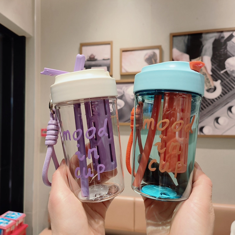 ins高颜值简约吸管水杯女夏季塑料咖啡杯学生带茶隔便携随手杯子