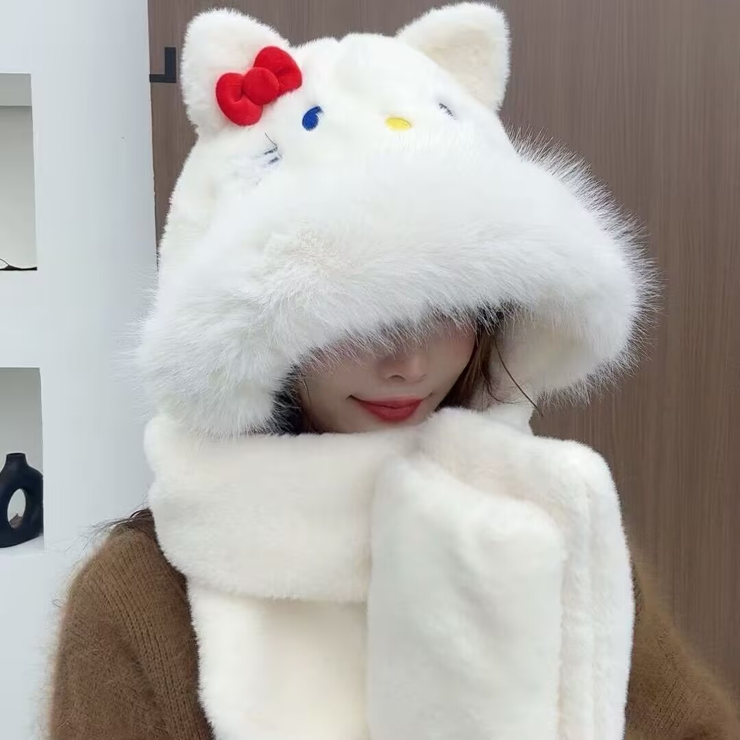 新款kt猫咪帽子围巾手套三件套