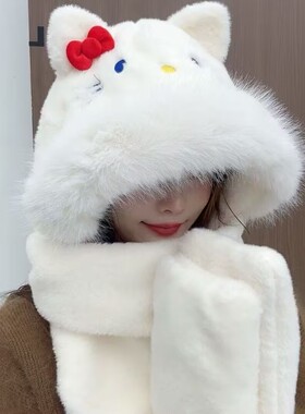 新款kt猫咪帽子围巾手套三件套
