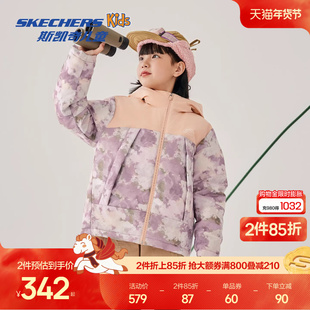 Skechers斯凯奇儿童梭织中款羽绒外套冬季时尚扎染户外运动羽绒服