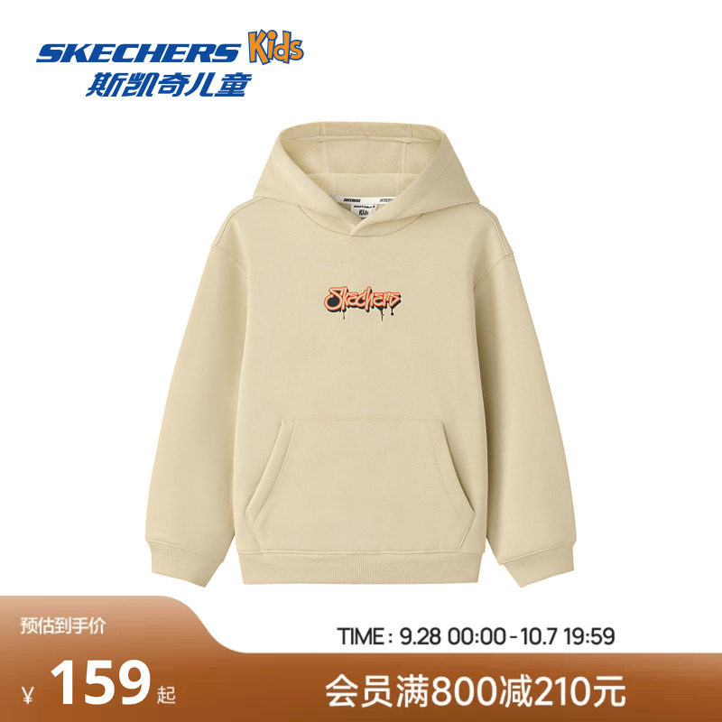 Skechers斯凯奇儿童针织连帽套头卫衣中性风街头潮流百搭童装上衣