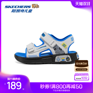 儿童柔软舒适露趾沙滩鞋 Skechers斯凯奇男童夏季 魔术贴透气凉鞋