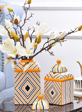 欧式轻奢样板房装饰品摆件陶瓷花瓶仿真花艺假花客厅餐桌摆件