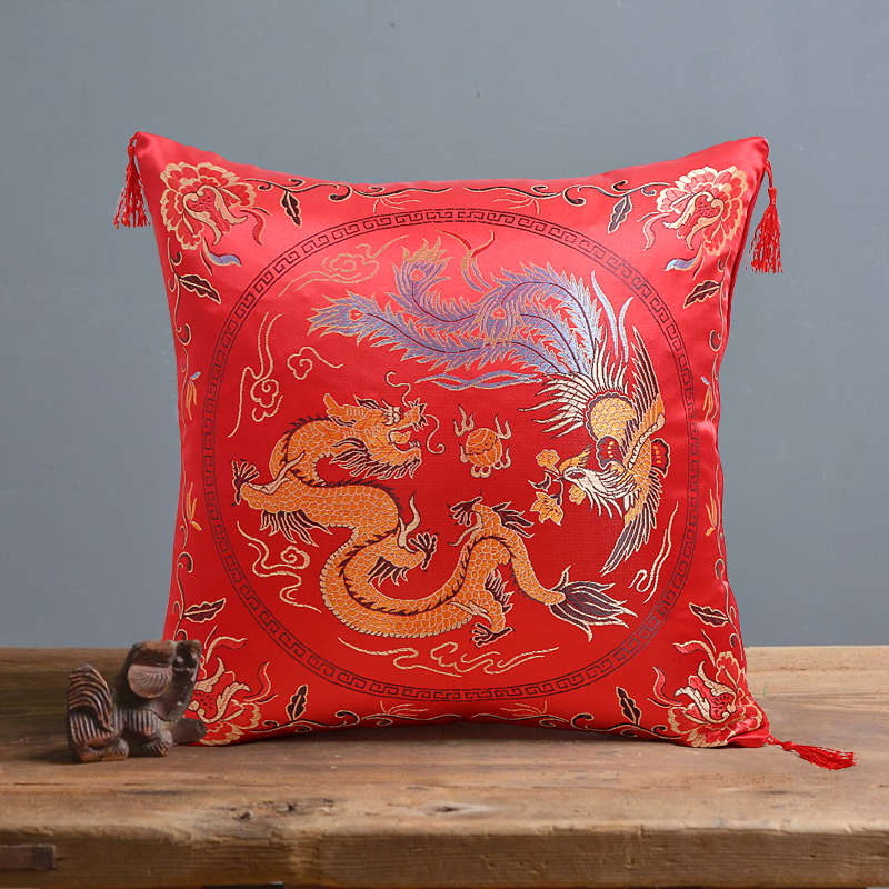 中式结婚抱枕带流苏红色织锦缎客厅沙发靠枕婚庆婚房布置喜庆靠垫