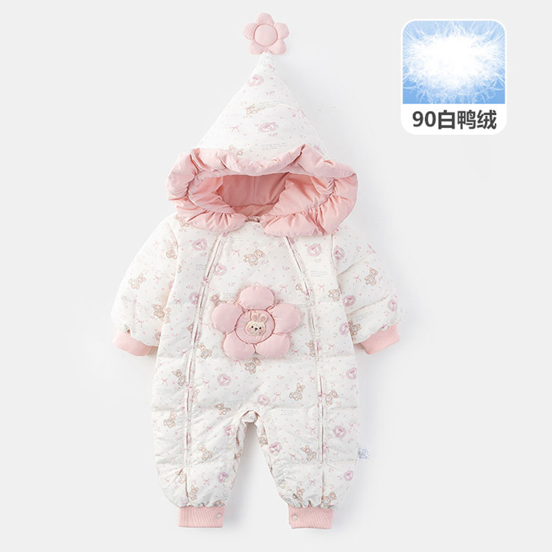 1岁女宝宝羽绒服连帽连体衣