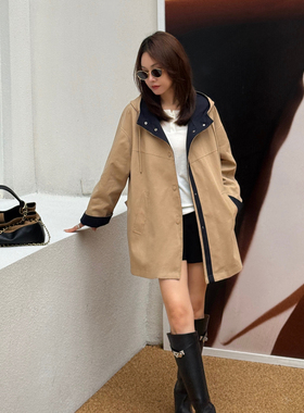 LIU SINYA｜【丝滑生巧】琥珀流光色秋冬款宽松休闲连帽风衣外套