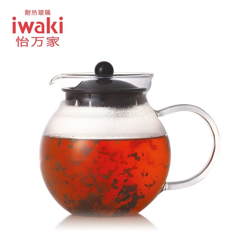 日本iwaki怡万家耐热玻璃进口圆形茶壶日式耐高温透明家用办公室