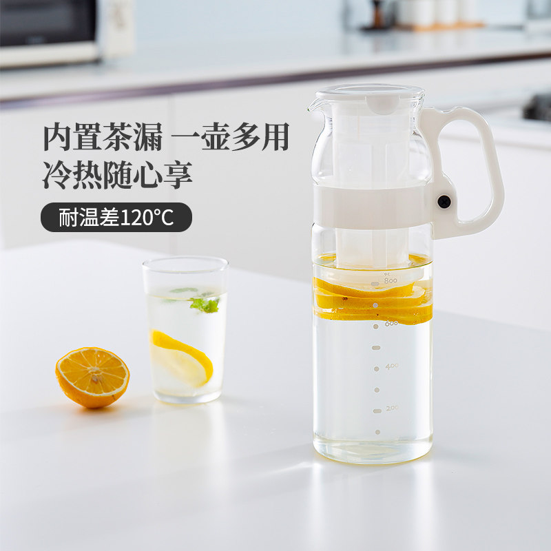 日本怡万家耐热玻璃水壶把手大容量耐高温凉水壶杯茶漏果汁壶