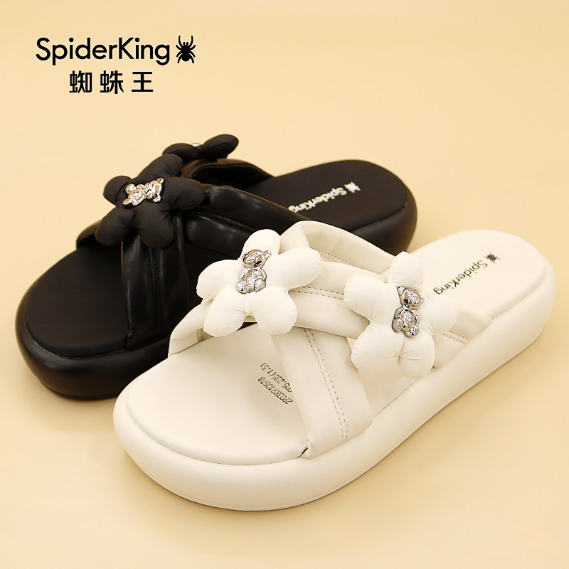 蜘蛛王女鞋官方旗舰店正品夏季女拖鞋网红时尚一字托凉鞋女士增高