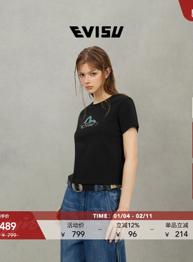 EVISU福神 2025秋女士商标图案短袖T恤2EAHTW5TS4035SLCT