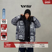 EVISU福神2025冬季 男款 佛头提花连帽户外机能羽绒服夹克外套