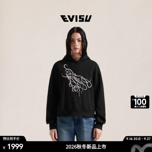 EVISU女士缝线刺绣短款连帽卫衣