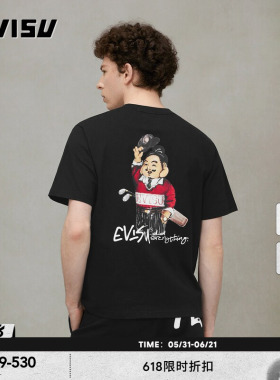 EVISU福神男士佛头人物印花潮流T恤2ESHTM5TS1224XXCT