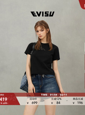 EVISU福神 2025秋女高跟鞋海鸥印花T恤2EAHTW5TS4037SLCT