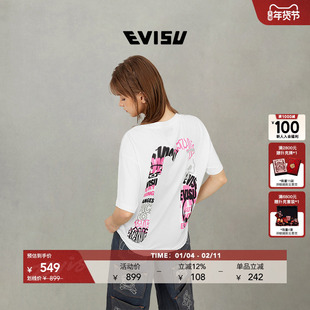 EVISU福神 2025秋女士大M图案短袖T恤2EAHTW5TS4038BFCT