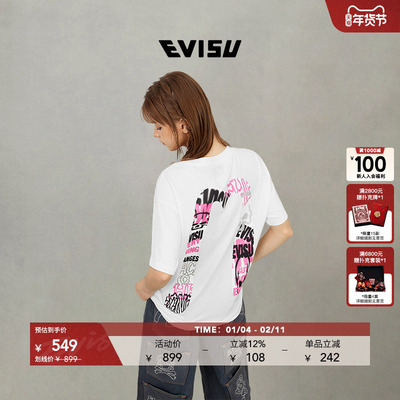 EVISU福神女士大M图案短袖T恤