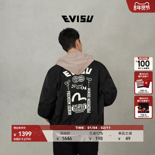 EVISU福神2025年秋季男士商标和海鸥印花飞行员加厚夹克外套