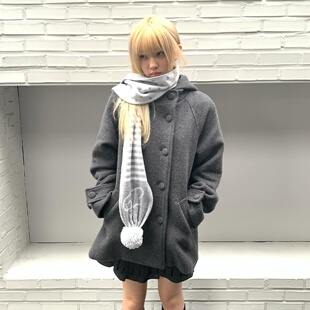 韩版日系学院风连帽毛呢双排扣外套秋冬小个子呢子大衣女
