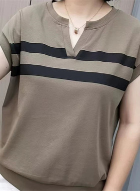 短袖t恤女上衣时尚V领宽松休闲中老年妈妈装夏季薄款减龄打底小衫
