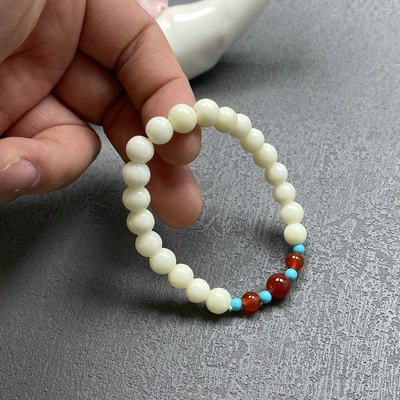 正品西安蓝田玉手链卡8mm汉白玉女士活玉手链精美礼品带鉴定证书