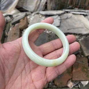 加厚女款 带黄翡色62mm圈口蓝田活玉带证书 陕西西安蓝田玉手镯女款