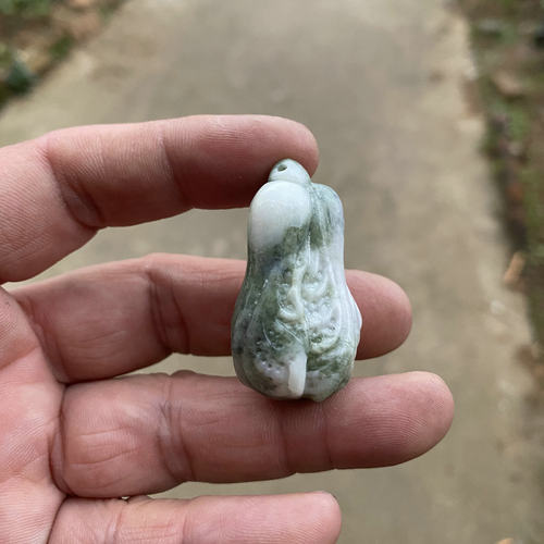 陕西蓝田玉白菜吊坠百财聚来带证