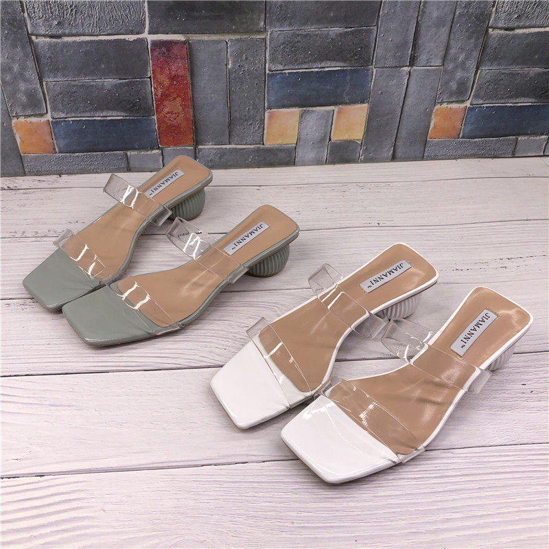 女凉拖鞋时尚韩版外穿透明外出一字露趾网红潮鞋夏天粗跟789-6在类目 女鞋, 拖鞋中 - 来自Buy2taobao.com提供专业的淘宝代购服务