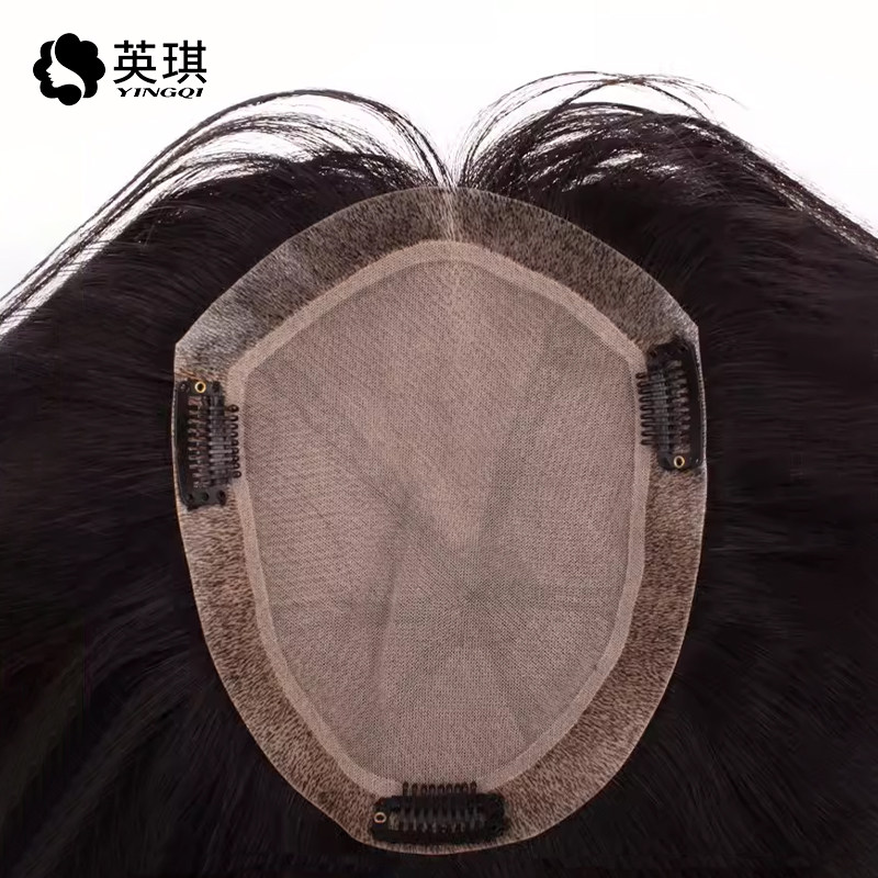 英琪真发假发女仿生膜递针手织假发片头顶隐形盖白发补发块自然