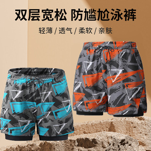 男2025新款 游泳裤 加大码 泳衣沙滩裤 温泉 假两件速干防尴尬男士 泳裤