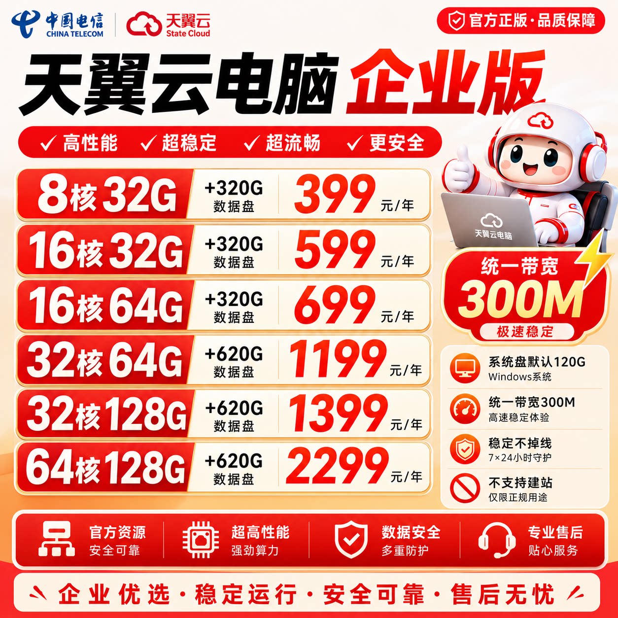 天翼云电脑包年电脑直播云主机租赁远程电脑游戏挂电脑官方稳定
