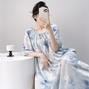 国风棉绸睡裙女款夏季2026新款绵绸年轻人造棉女士连衣裙睡衣孕妇